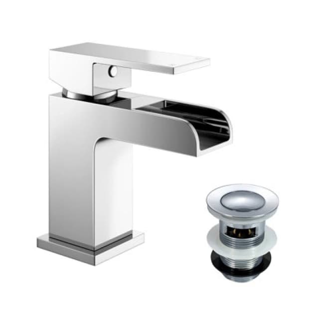 NES HOME Nes Home - Ozone Contemporary Chrome Waterfall Bathroom Basin Mixer Tap & Waste 2302+WST