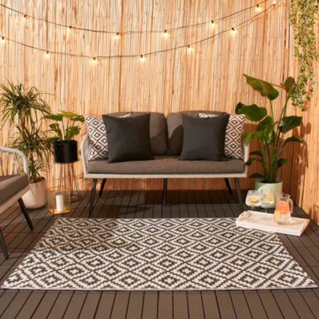 OHS OHS Geometric Outdoor Rug Large Garden Waterproof Non Slip Area Patio Mat in Grey Size: 120cm x 170cm Grey 120cm x 170cm Unisex 5027434159642