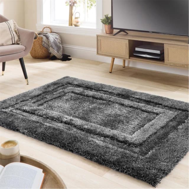 Origins Frame Shaggy Cosy Rug Charcoal 160X230 WB70404