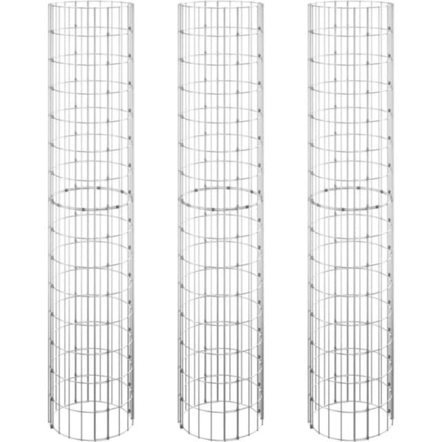 vidaXL Circular Gabion Raised Beds 3 pcs Galvanised Steel Ø30x150 cm, Silver 152021