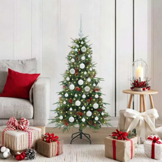 vidaXL Artificial Hinged Christmas Tree with White Balls Green 120cm PE and PVC, Green 3397396