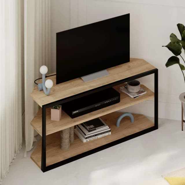 Decortie Echo' Modern TV Unit with Metal Frame 98cm in Natural Size: 1 Pack Natural Unisex 1 Pack