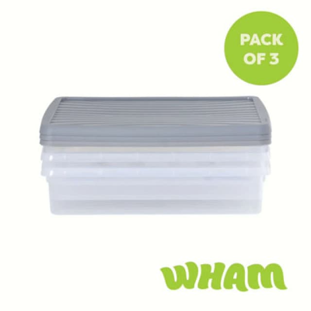 3 X Wham Box 14.75L Stackable Plastic Storage Box & Lid Clear/steel