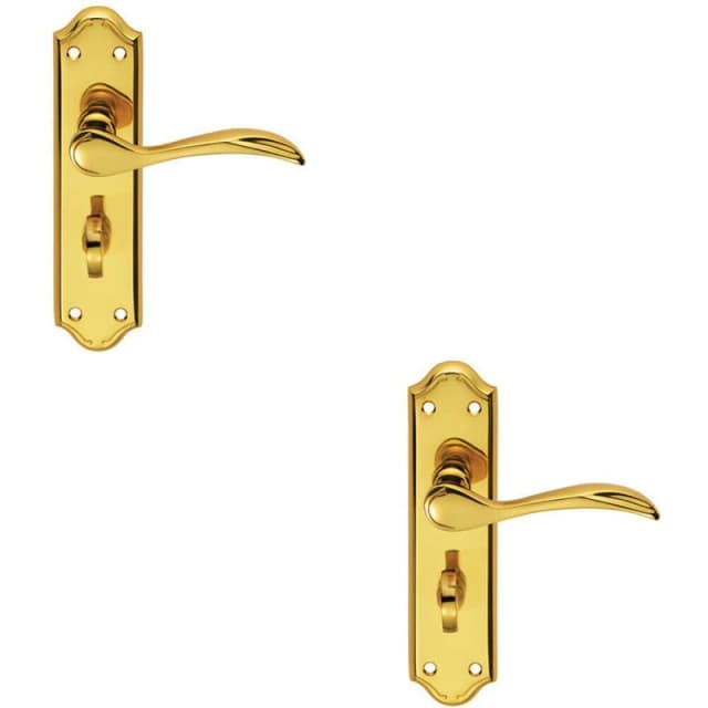 Loops 2x PAIR Curved Door Handle Lever on Bathroom Backplate 180 x 45mm Polished Brass Metallics