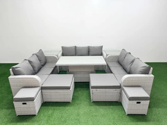 Fimous Garden Rising Dining Table High Back Inclining Sofa Set Light Grey Light Grey Unisex