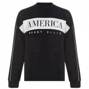 Perry Ellis Logo Stripe Crew Sweatshirt - Black