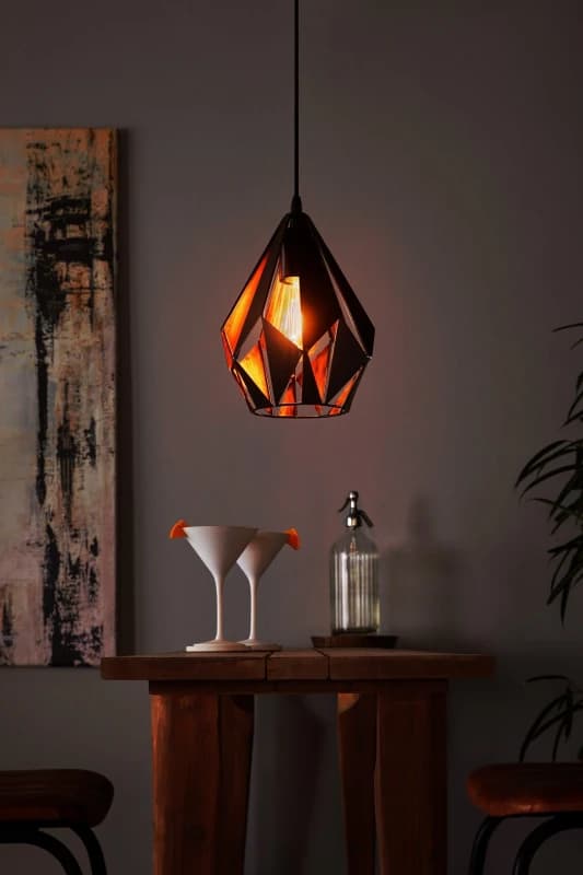 EGLO Eglo - Carlton Wire Frame Pendant Ceiling Light Black, Copper 9002759499976