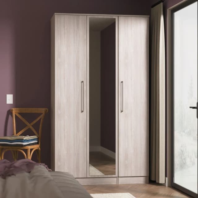 Welcome Furniture Ltd Worcester Tall Triple Mirrored Wardrobe in Grey Oak - Ready Assembled, Grey WOR147GOGO