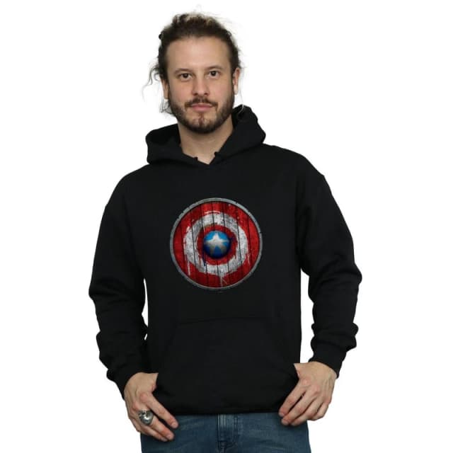 Marvel Marvel Men Captain America Wooden Shield Hoodie in Black Size: Small Black S Male 5059114536252