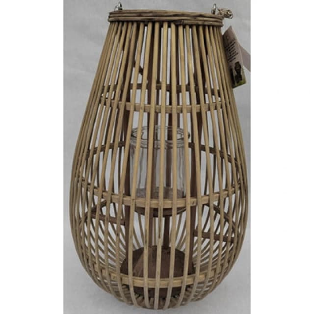 Hill Interiors Medium Ellipse Lantern With Glass Holder - Wicker - L28 X W28 X H42 Cm
