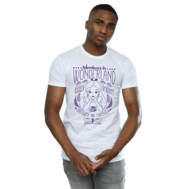 Disney Men Alice In Wonderland Adventures In Wonderland T-Shirt in White Size: Small White S Male 5057245559508