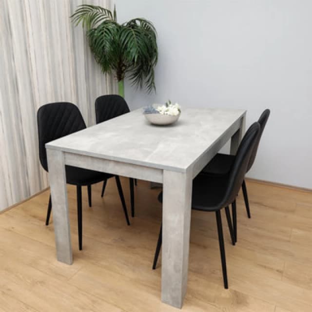 KOSY KOALA KOSY KOALA Stone grey Effect Dining Table with 4 Black Gem Patterned Chairs Size: 140cm x 80cm Grey 140cm x 80cm Unisex 5060711589480