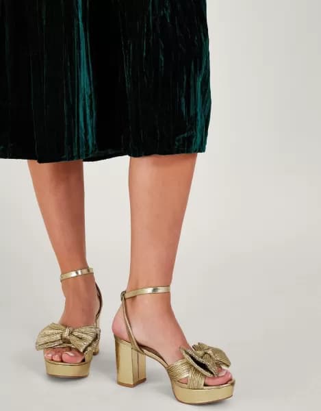 Metallic Bow Platform Heels