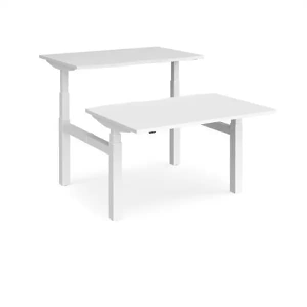 Elev8 Height Adjustable Desk Back To Back Rectangular Desks 1200mm White Tops With White Frames Elev8 Touch White EVTB-1200-WH-WH