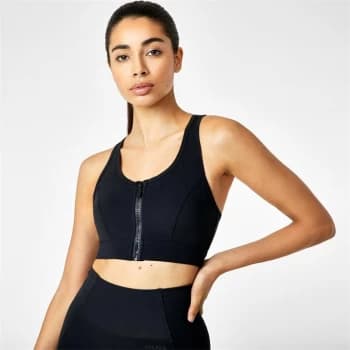 USA Pro Zip Through Racer Back Sports Bra - Black