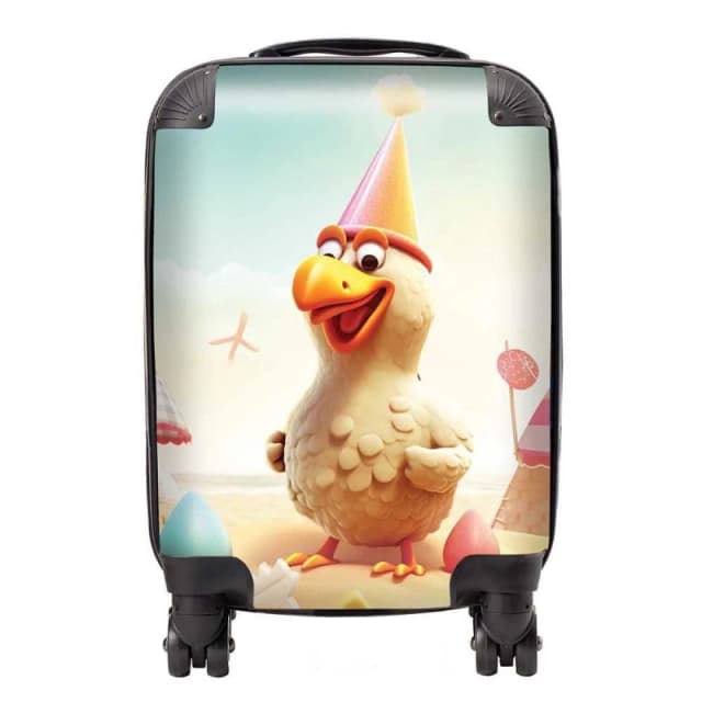 Warren Reed - Designer Funky Chicken On A Beach Holiday Suitcase in Yellow Size: Large Yellow Unisex Large