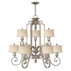 9 Light Multi Arm Chandelier Silver Leaf Finish, E27