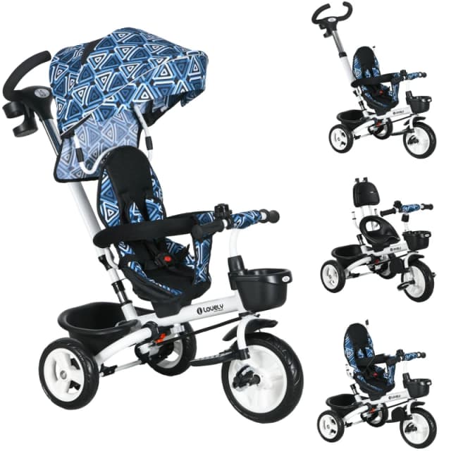 HOMCOM 6 In 1 Trike For Toddler 1-5 Years With Parent Handle, Light Blue 370-061V00LB