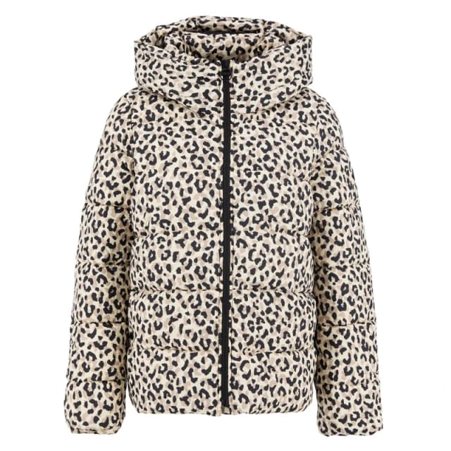 Barbour International Womens Olivios Hooded Long Sleeve Full Zip Short Puffer Jacket Jasmine Leopard female 14 (L)