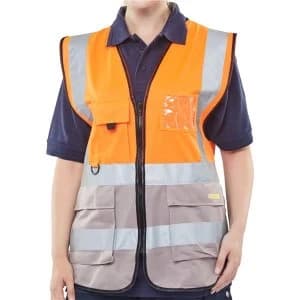 BSeen High Vis Two Tone Executive Waistcoat 2LX OrangeGrey Ref