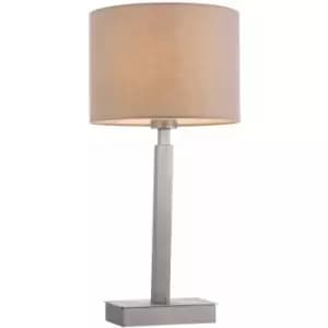 Loops - Table Lamp Matt Nickel Plate & Taupe Fabric 60W E27 Base & Shade e10449