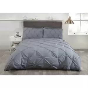 Balmoral Luxury Super King Size Duvet Set 2 Pillowcases Grey Pintuck Trim