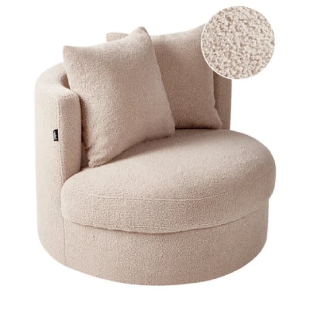 Beliani Boucle Swivel Armchair Beige Dalby