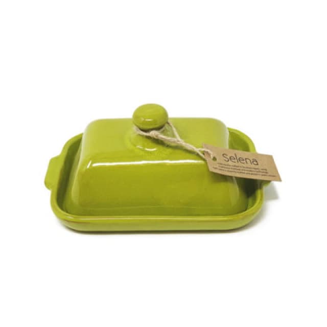 Verano Spanish Ceramics Selena Glazed Hand Dipped Kitchen Dining Butter Dish Lime Green 20Cm L X 13Cm W (Internal 4.5Cm H)