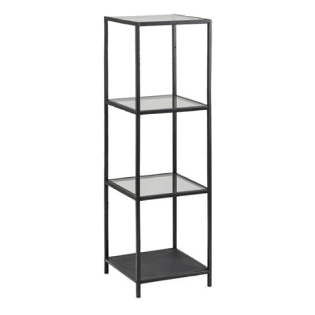 Furniture To Go Seaford Narrow Black Metal Bookcase With 3 Glass Shelves