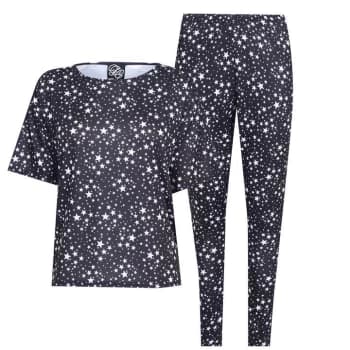 Fabric Star Print Black Pyjama Legging Set - Star Print