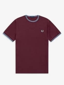 Fred Perry Twin Tipped T-Shirt, Mahogany, Size L, Men