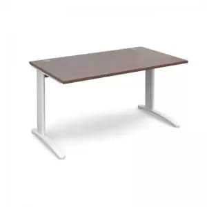 TR10 straight desk 1400mm x 800mm - white frame and walnut top