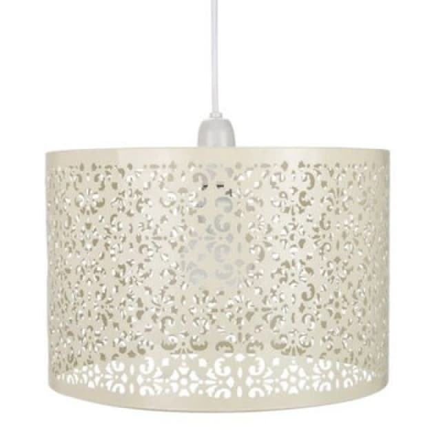 Happy Homewares Moroccan Designed Cream Metal Pendant Light Shade With Floral Decoration