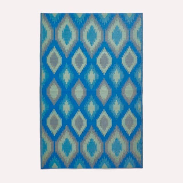 Homescapes Luxury Outdoor Rug Waterproof Reversible For Garden, 150 X 240 Cm, Green & Blue, 100% Recycled, Amber Ikat