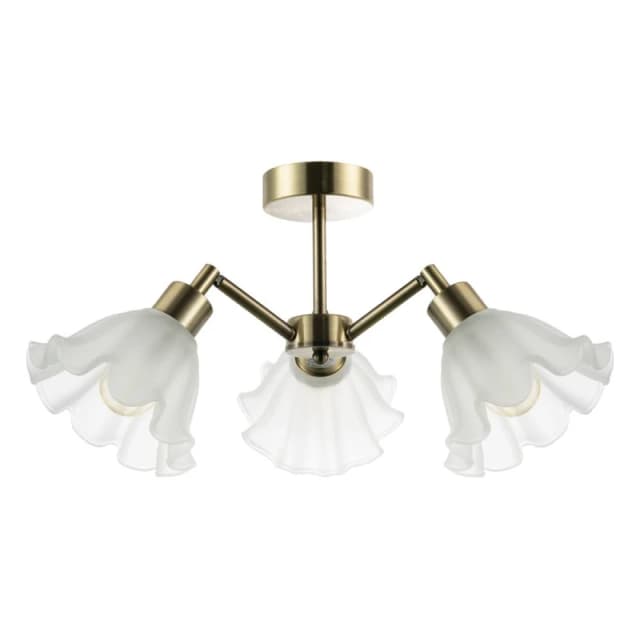 Happy Homewares Traditional Ceiling Light Fitting with Frosted Scallop Glass Shades in Metallic Gold Metallic Gold Unisex
