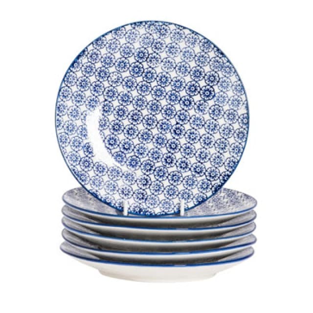 Nicola Spring Hand-Printed Side Plates - 18Cm - Navy - Pack Of 6