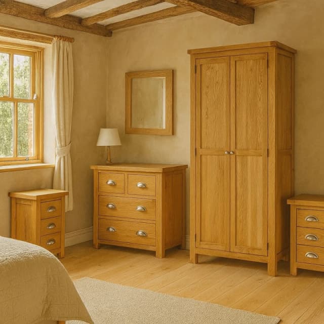 Birlea Brown Wooden 4 Piece Furniture Set Wardrobe Chest of Drawers Bedsides Woburn Brown Unisex