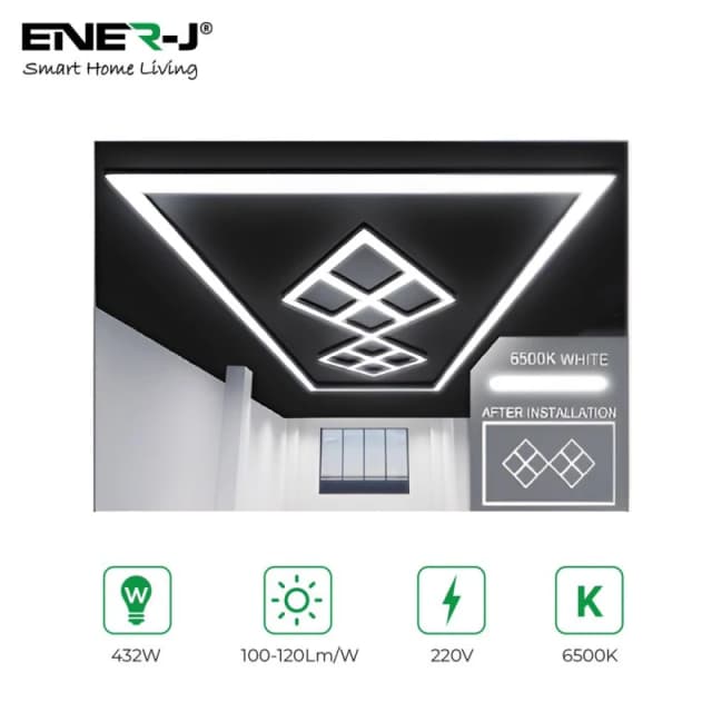 ENER-J 432W Designer Ceiling Lights with Frame 8 Diamonds & border in White White Unisex