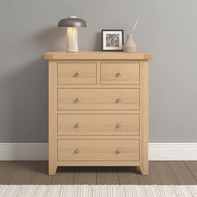 Seconique Windsor 3+2 Drawer Chest Natural Oak Fully Assembled