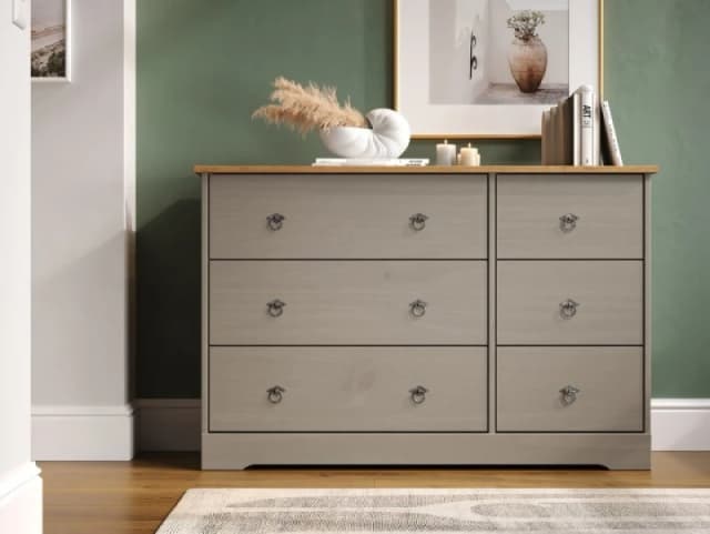 Core Corona Compact Grey and Waxed Pine 33 Drawer Wide Chest of Drawers