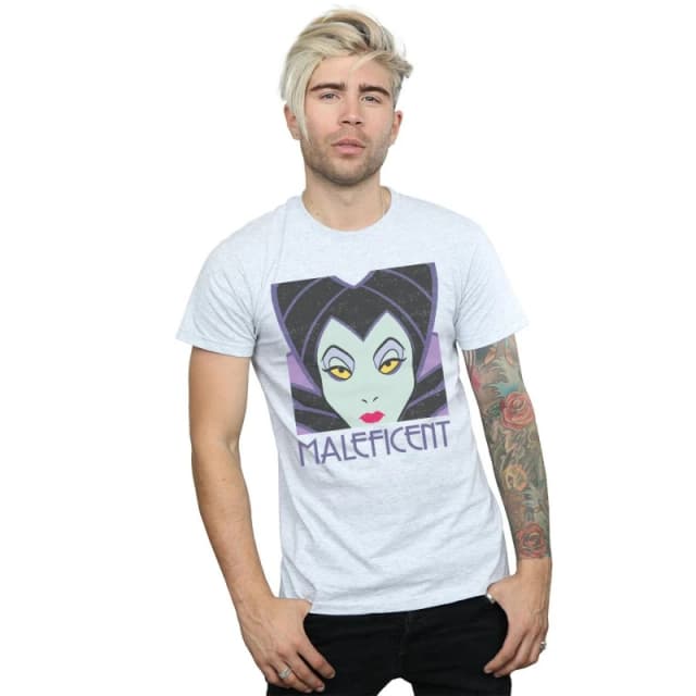 Disney Men Maleficent Cropped Head T-Shirt in Grey Size: Small Grey S Male 5057864091892