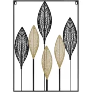 3D Metal Wall Art Leaves for Home Decor, Hanging Wall Sculpture, Black - Black - Homcom