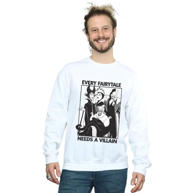 Disney Men Every Fairy Tale Needs A Villain Sweatshirt in White Size: Small White S Male 5057736603611