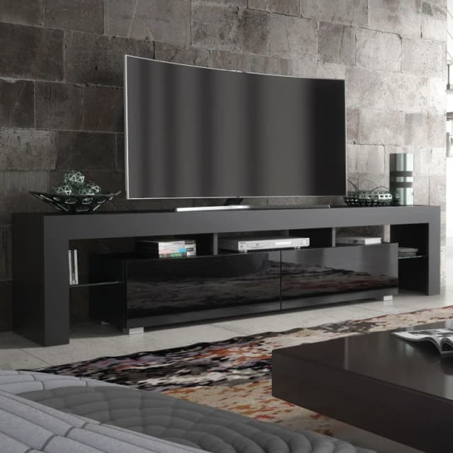 Creative Furniture TV Unit 200cm Modern - Black with High Gloss Doors Black Unisex
