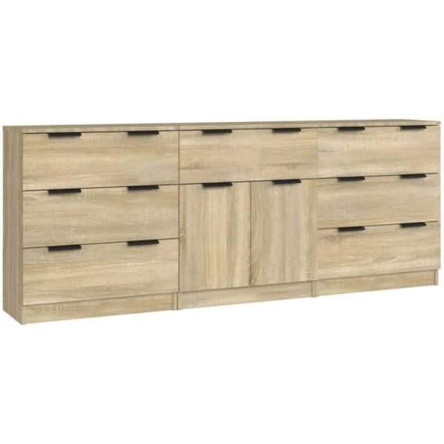 VIDAXL 3 Piece Sideboards Sonoma Oak Engineered Wood Vidaxl 8720287122586