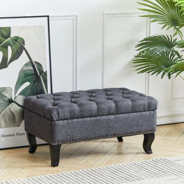Kabinet UK Modern Nailhead Trim Buttoned Ottoman Bench Grey unisex One size