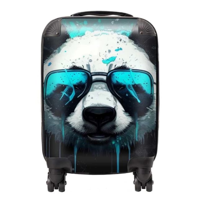 Warren Reed - Designer Panda With Blue Glasses Splashart Suitcase Size: Large Blue Unisex Large