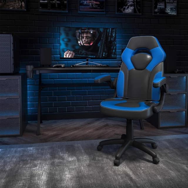 FWStyle Black & Blue Faux Leather Racer Style Deluxe Gaming Chair Blue Unisex
