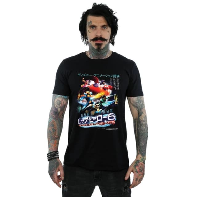 Disney Men Big Hero 6 Anime Cover T-Shirt in Black Size: Small Black S Male 5057864216431