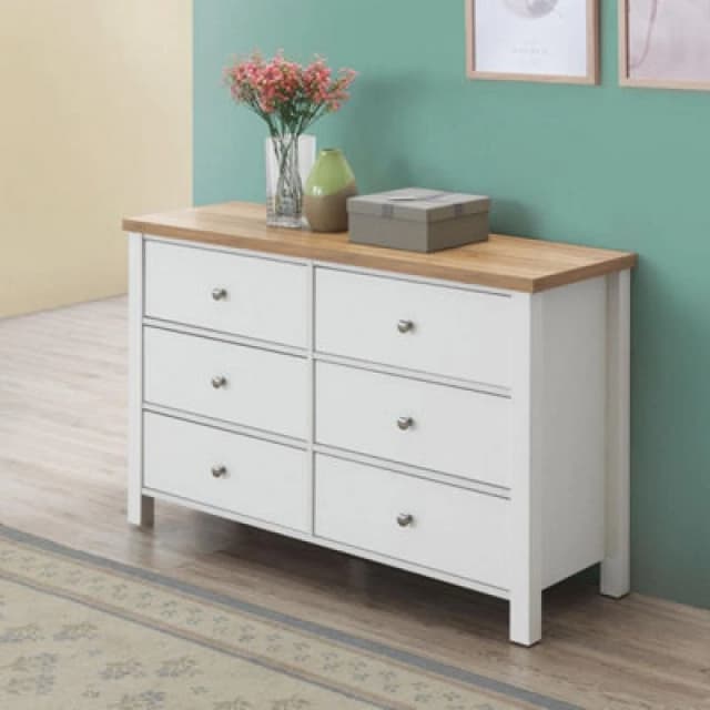 Timber Art Design Astbury 6 Drawer Bedroom Cabinet Chest Of Drawers White And Oak